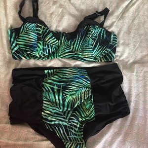 Tropical print high waisted bikini